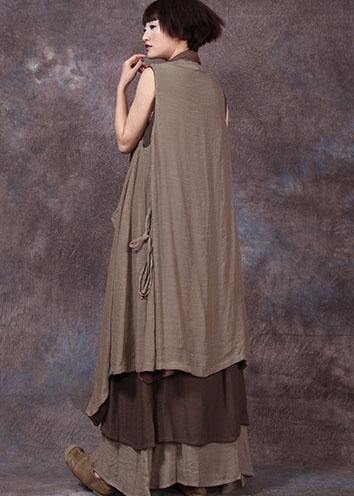 Chic chocolate linen outwear sleeveless A Line summer cardigan