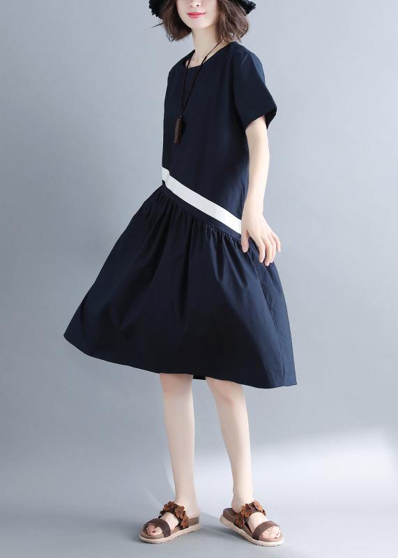 Chic navy cotton clothes For Women patchwork loose summer Dress