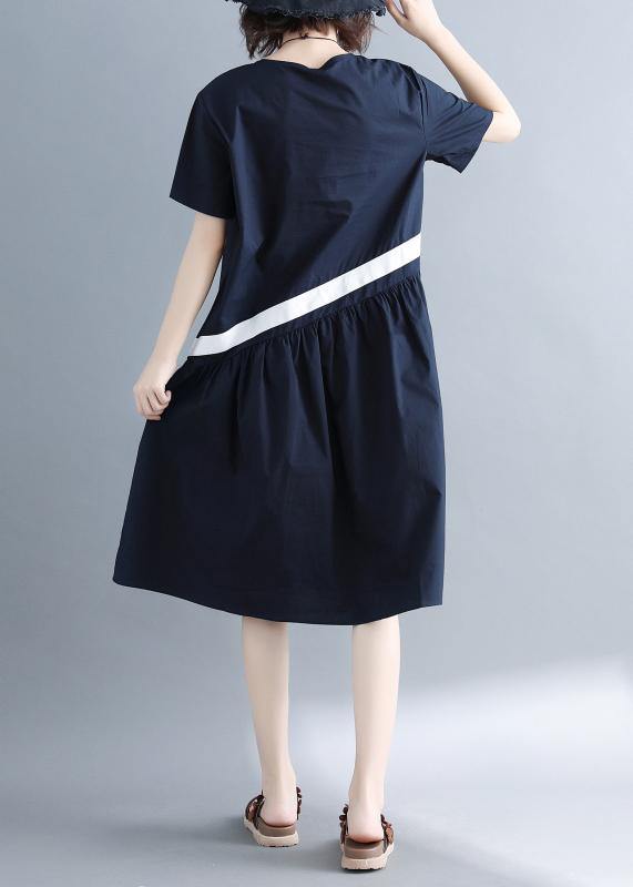 Chic navy cotton clothes For Women patchwork loose summer Dress