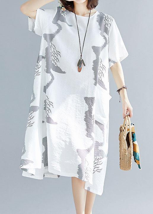 Chic o neck cotton quilting clothes Outfits white prints A Line Dress summer