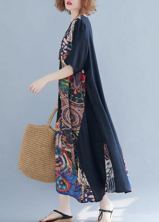 Chic o neck patchwork cotton summer dresses Photography black Robe Dress