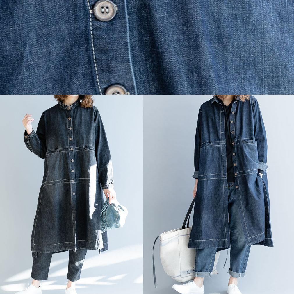 Chic side open Fine coats women denim blue loose jackets fall