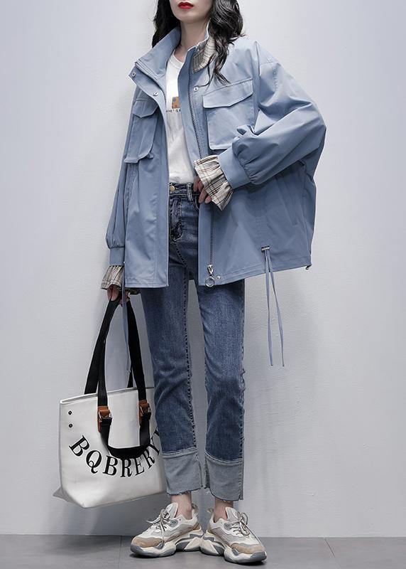 Chic stand collar flare sleeve  clothes blue baggy women coats