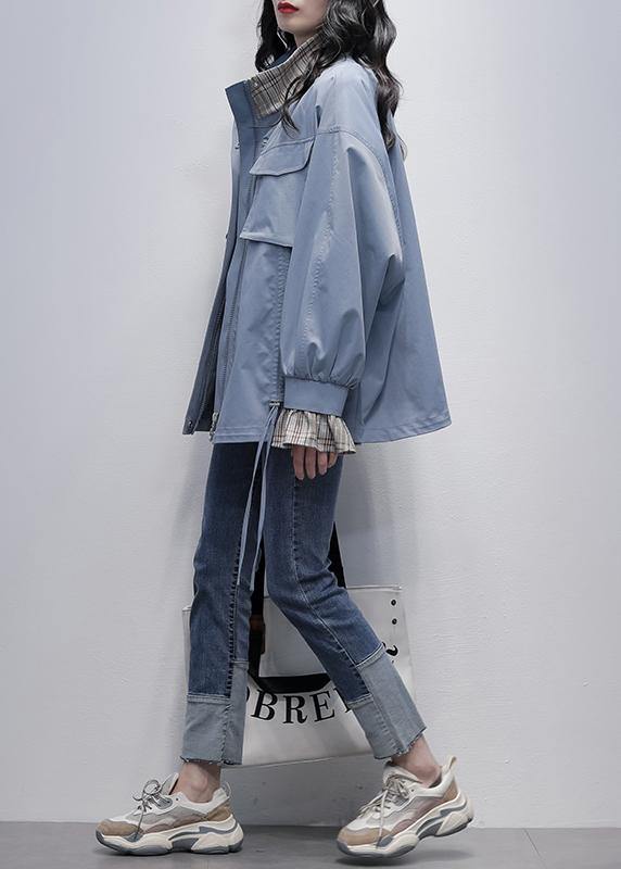 Chic stand collar flare sleeve  clothes blue baggy women coats