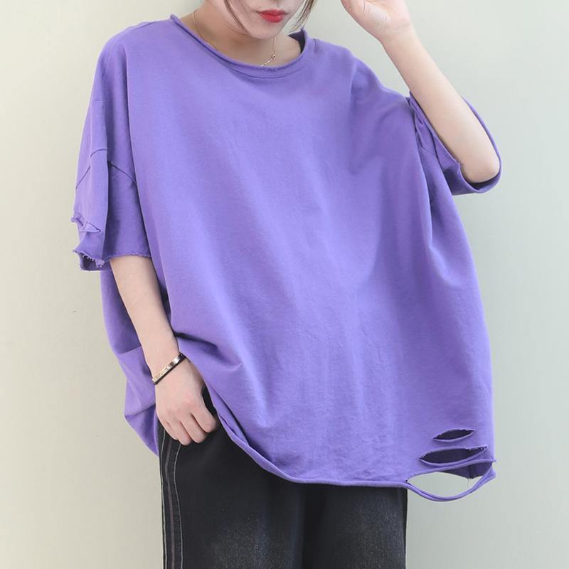 Chic white cotton crane tops o neck Hole oversized shirt