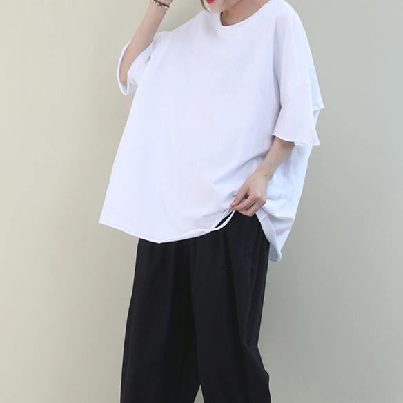 Chic white cotton crane tops o neck Hole oversized shirt