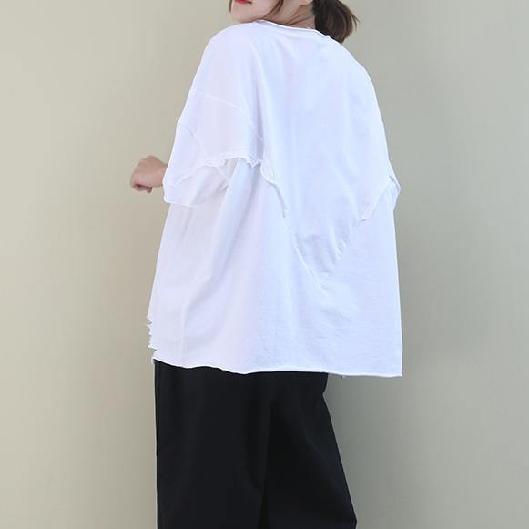 Chic white cotton crane tops o neck Hole oversized shirt