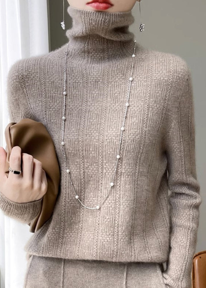 Classy Beige Turtleneck Thick Wool Knit Sweater Fall