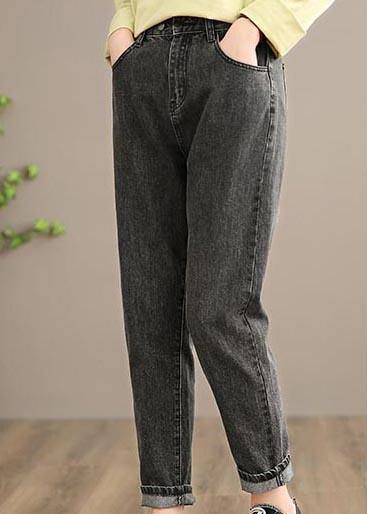 Classy Denim Black Pants Spring Elastic Waist Photography Wild Trousers