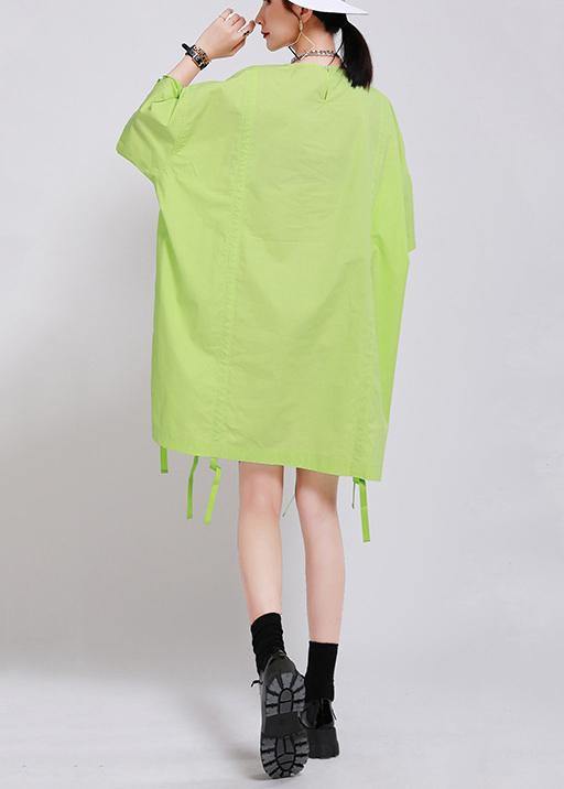 Classy Green Batwing Sleeve Ankle Summer Cotton Dress