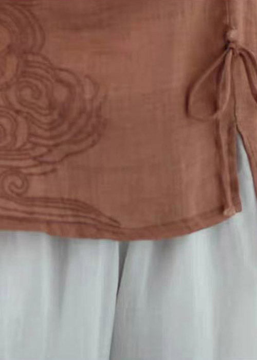 Classy Orange O-Neck Embroideried Drawstring low high design Cotton Tops Short Sleeve