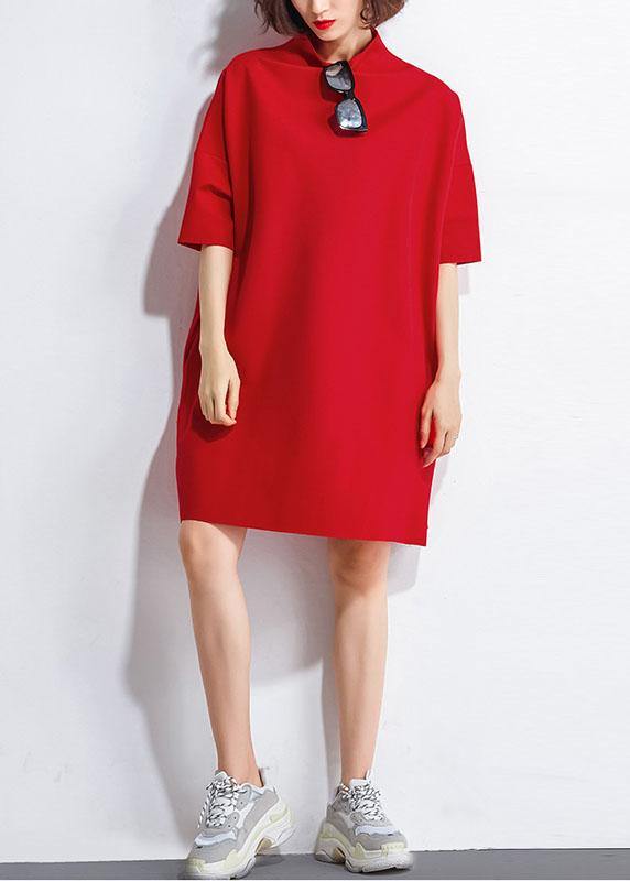 Classy Red Loose Turtleneck Summer Party Dresses Half Sleeve