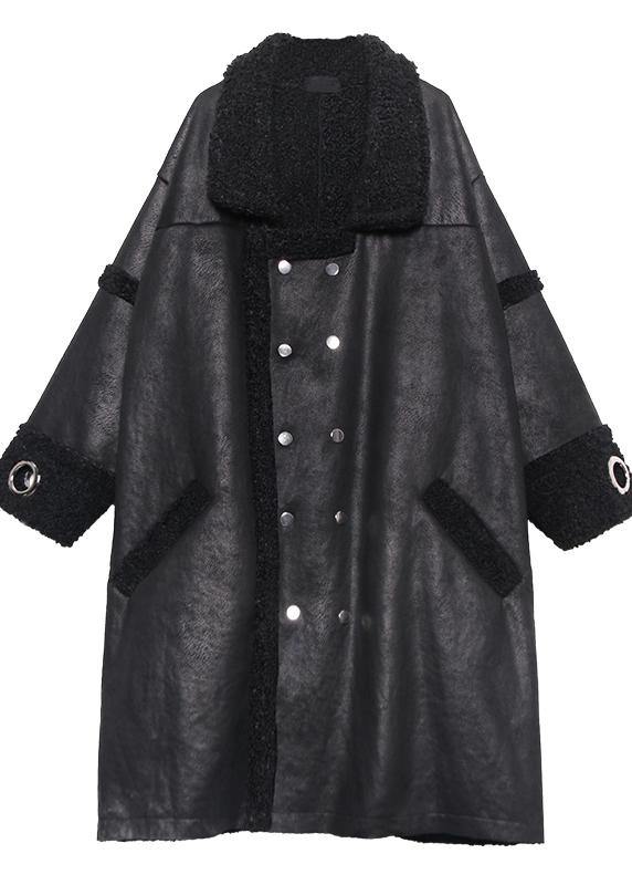 Classy Square Collar double breast Fine Long coats black Art women coats