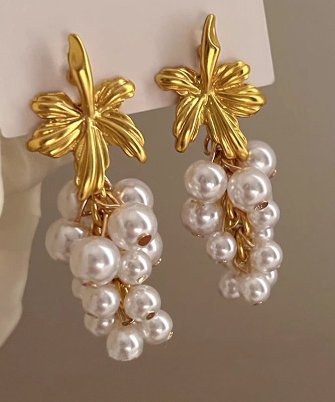 Classy White Sterling Silver Overgild Pearl Grapes Drop Earrings