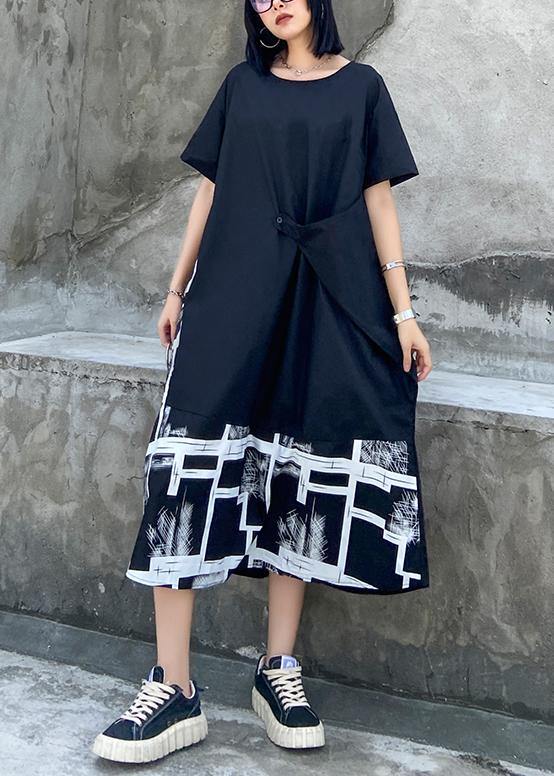 Classy black print clothes For Women o neck asymmetric Robe summer Dress