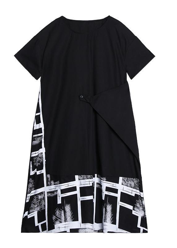 Classy black print clothes For Women o neck asymmetric Robe summer Dress