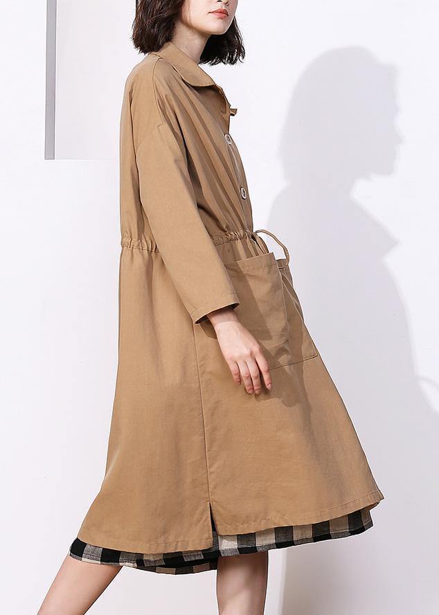 Classy khaki Plus Size clothes For Women Photography drawstring spring coat