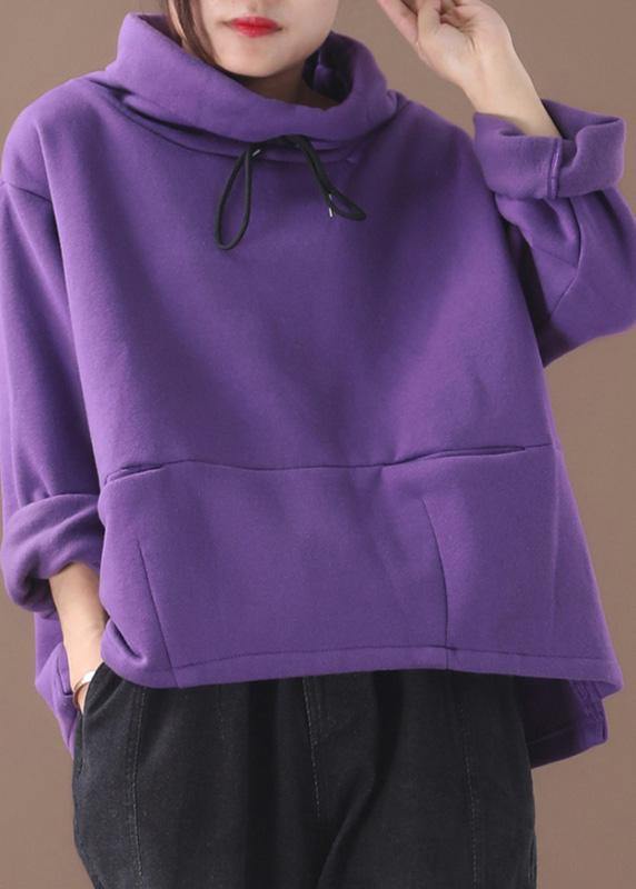 Classy purple cotton top silhouette thick Knee high neck tops