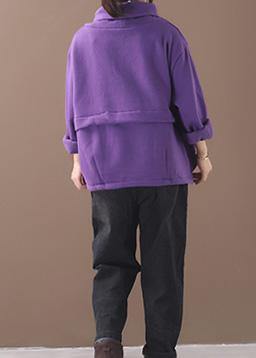 Classy purple cotton top silhouette thick Knee high neck tops