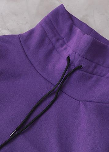 Classy purple cotton top silhouette thick Knee high neck tops