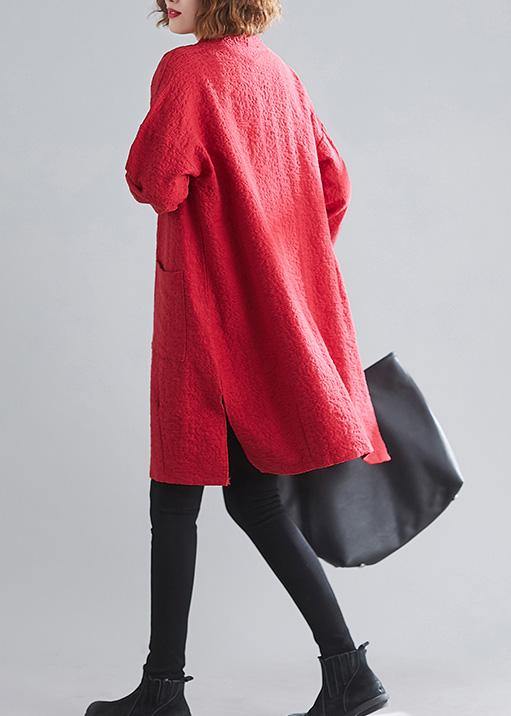 Classy v neck Button Fine Coats Women red daily outwear