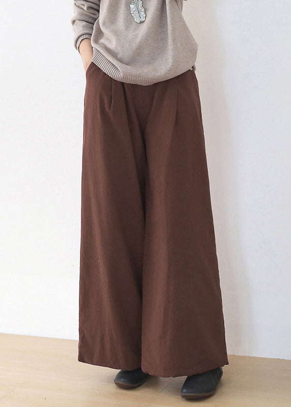 Coffee Colour High Waist Linen Wide Leg Pants Winter