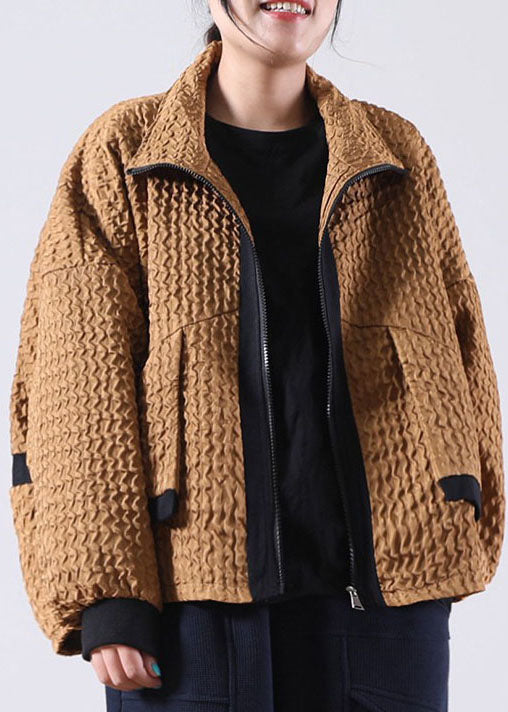 Chocolate Patchwork Corduroy Zip Up Spring Coat