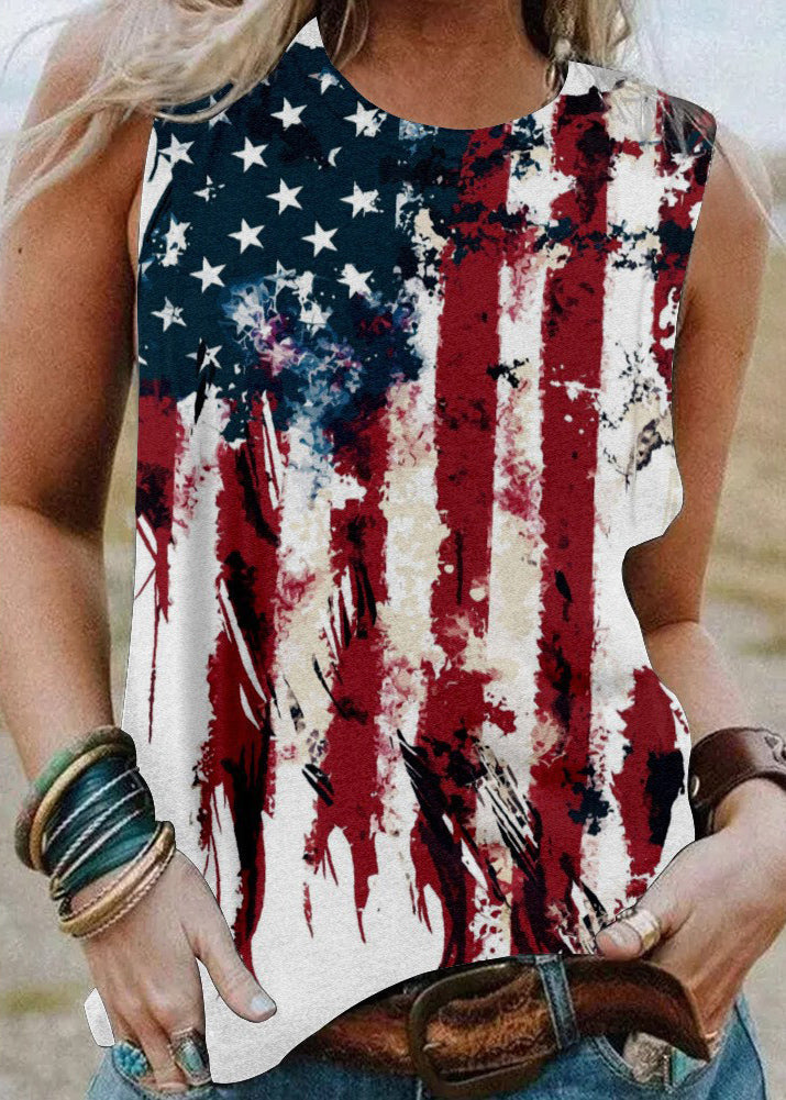 Colorblock Independence Day Print Cotton Tank O-Neck Sleeveless