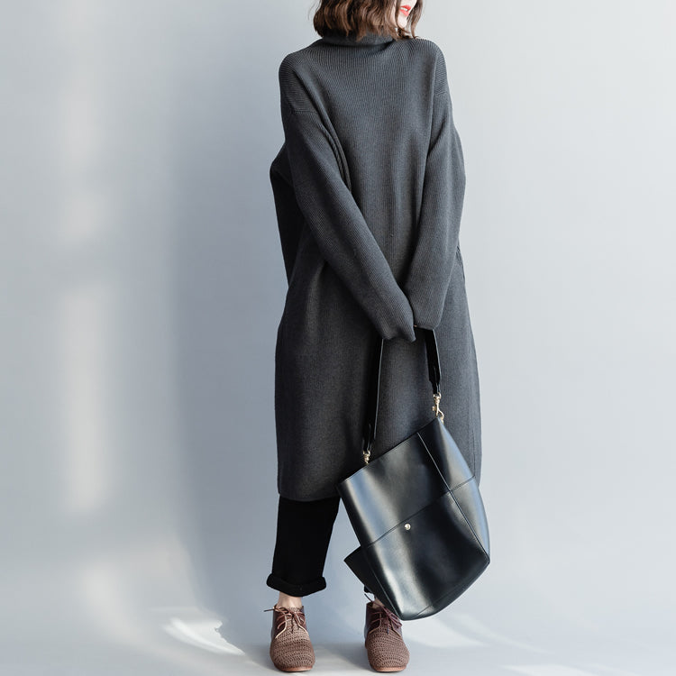 Comfy Sweater dress outfit Quotes high neck baggy dark gray baggy knitwear