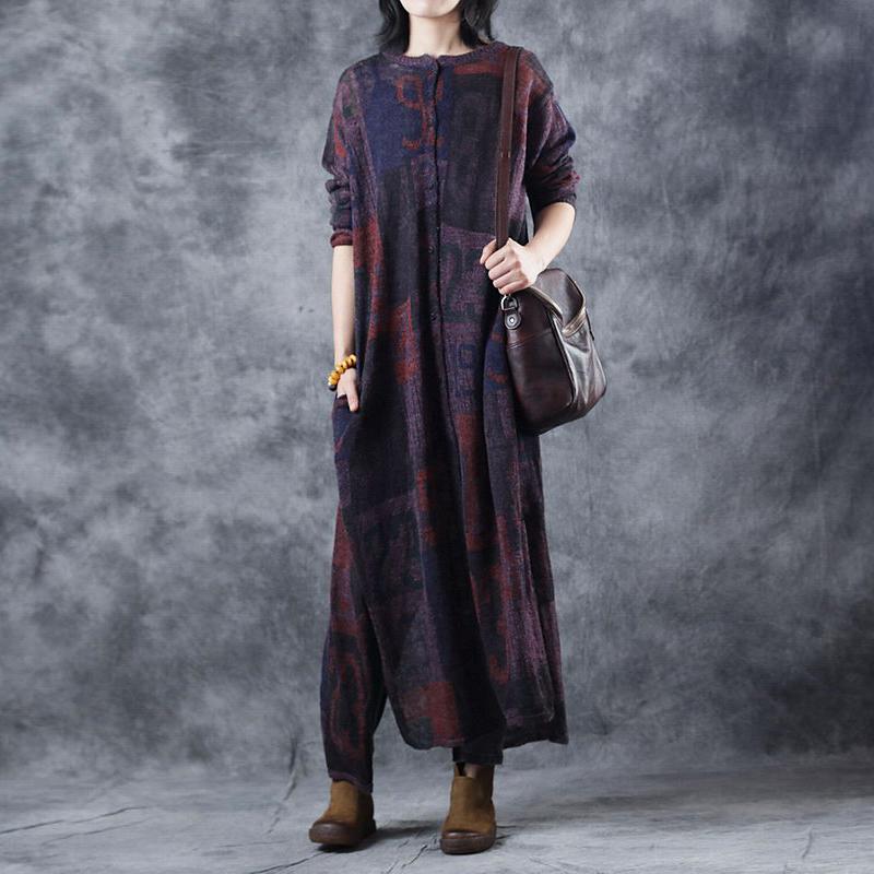 Comfy Sweater dress outfit Women Knitted Printing Split Pleated Spring Maxi Dress