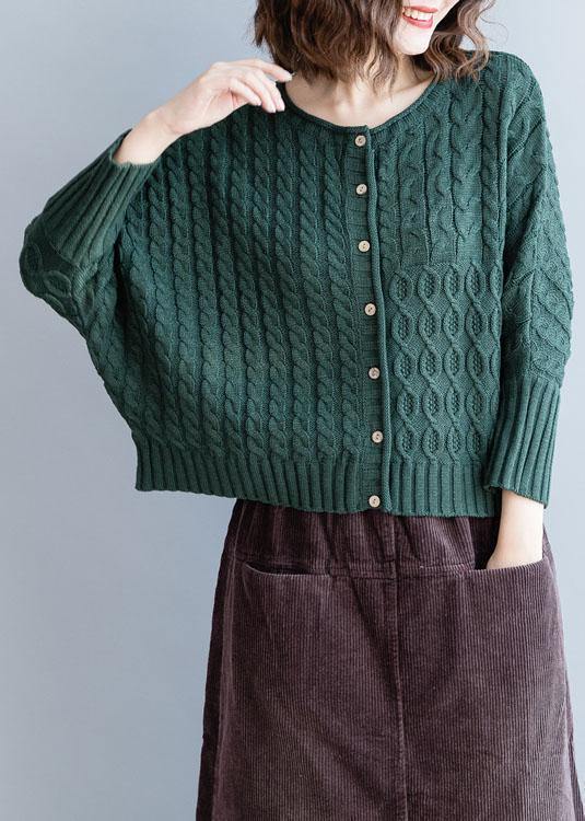 Comfy blackish green knitted pullover plus size clothing o neck Batwing Sleeve sweaters