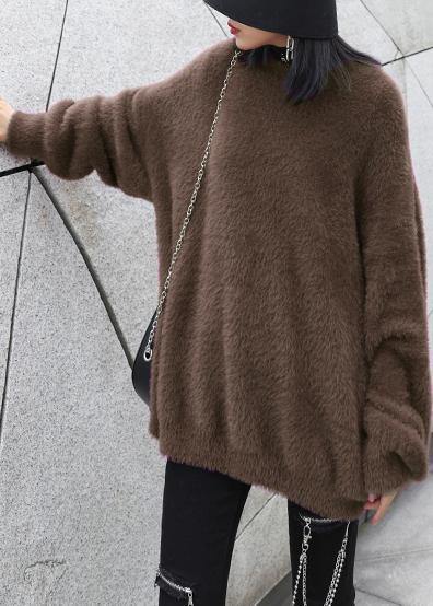 Comfy chocolate knit sweat tops trendy plus size o neck baggy clothes