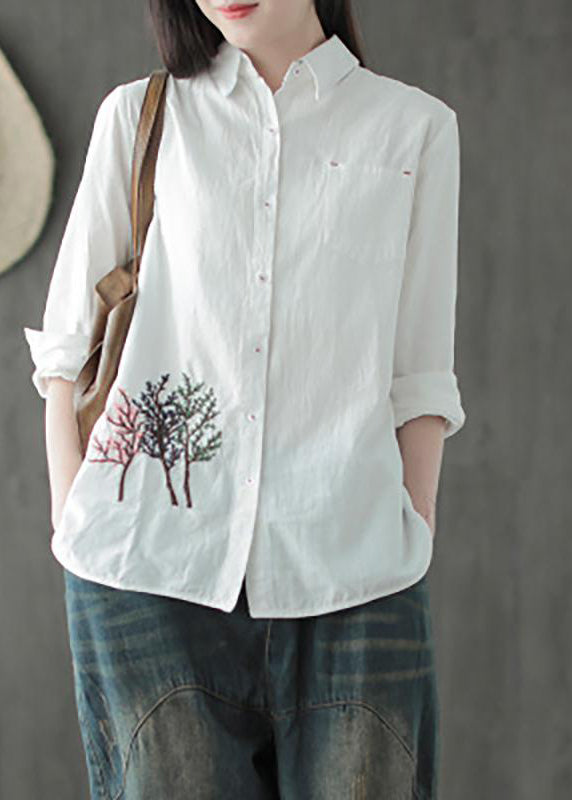 Cotton Linen Embroidery Long Sleeve Shirt