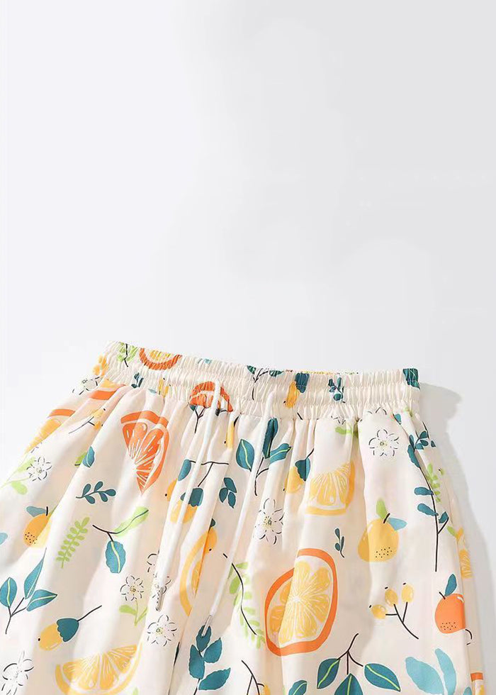 Cozy Apricot Print Pockets Cotton Summer Mens Shorts