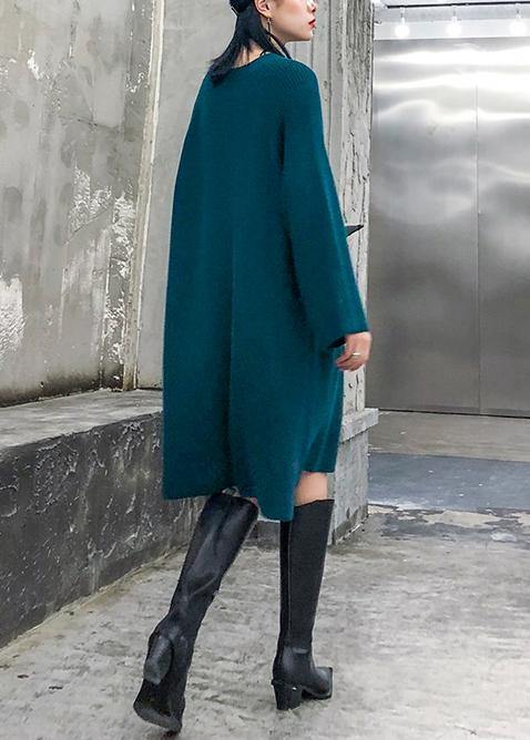 Cozy blue Sweater dress outfit o neck Three-dimensional decoration oversized knitwear