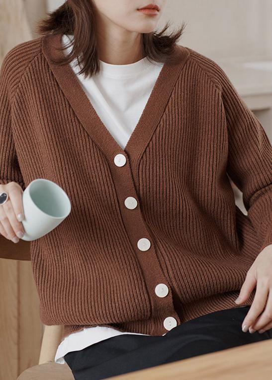 Cozy chocolate casual winter knit sweat tops v neck