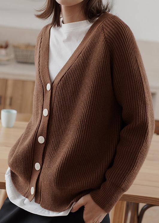 Cozy chocolate casual winter knit sweat tops v neck