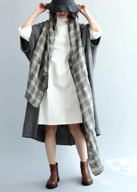 Cozy fall knitted coat trendy plus size gray Batwing Sleeve