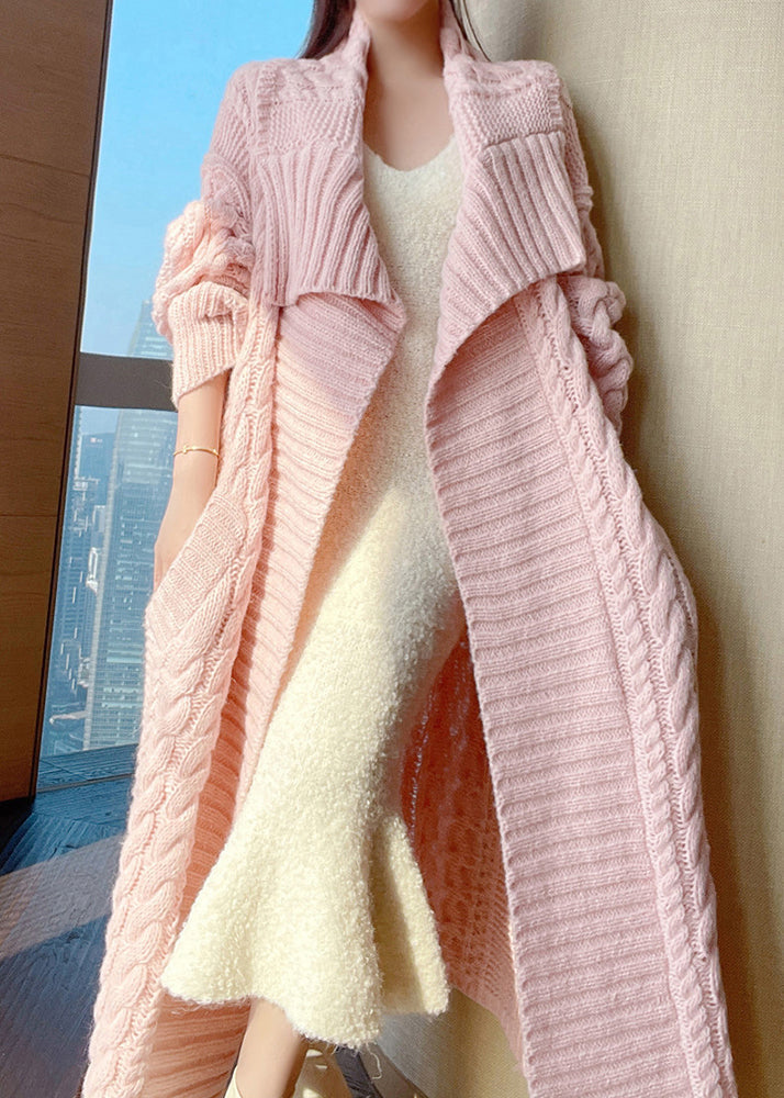 Cute Pink Peter Pan Collar Long Wool Knit Cardigan Spring