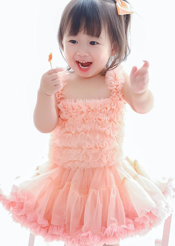 Cute Pink Ruffles Layered Patchwork Tulle Baby Girls Princess Dress Summer