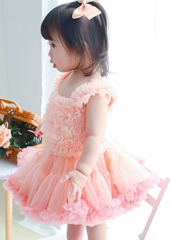 Cute Pink Ruffles Layered Patchwork Tulle Baby Girls Princess Dress Summer