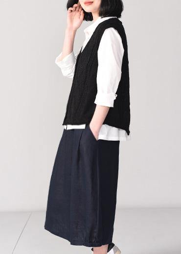 Cute back open knit cardigans oversized sleeveless v neck knit outwear black