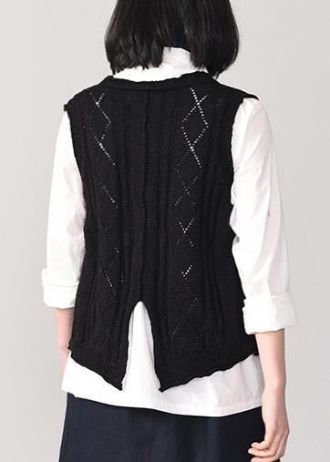 Cute back open knit cardigans oversized sleeveless v neck knit outwear black