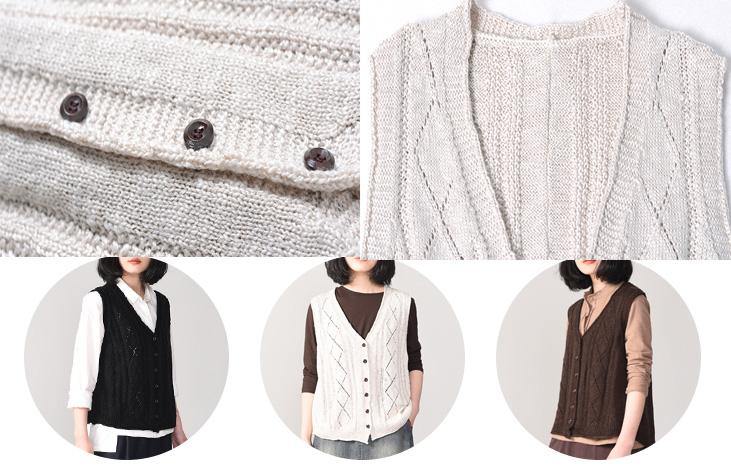 Cute back open knit cardigans oversized sleeveless v neck knit outwear black