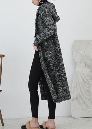 Cute fall knitted coat casual gray hooded pockets sweater coat