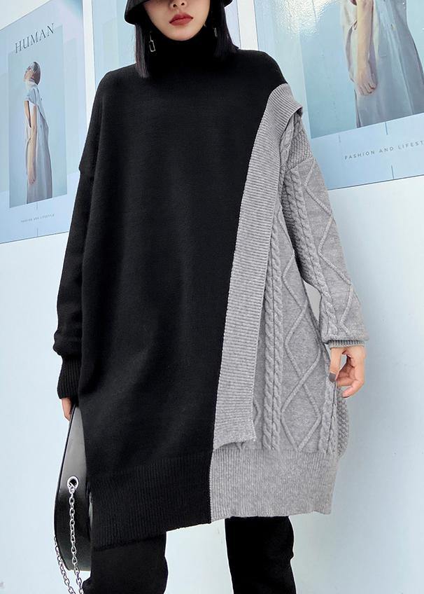 Cute gray clothes For Women high neck patchwork trendy plus size knitwear