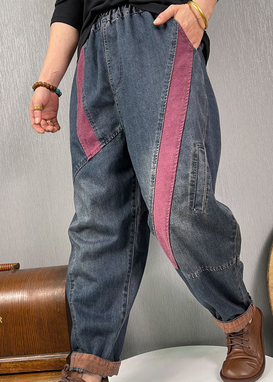 DIY Blue high waist Patchwork denim Pants Spring