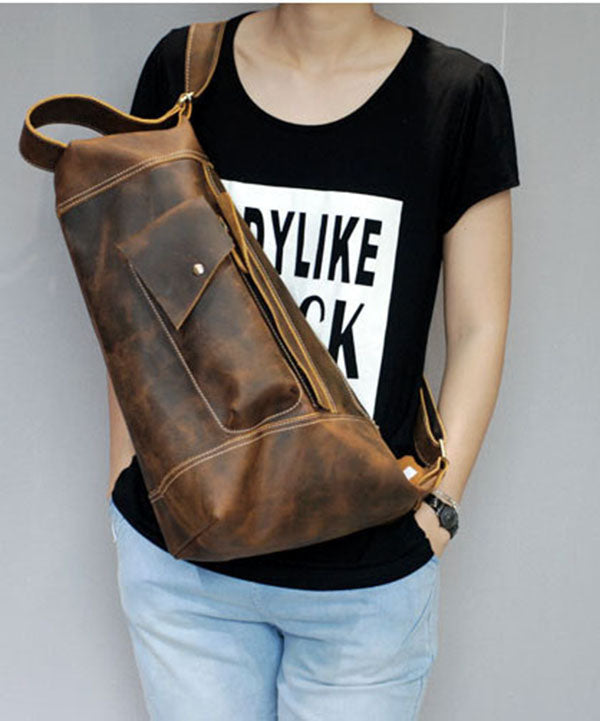 DIY Brown Paitings Calf Leather Messenger Bag