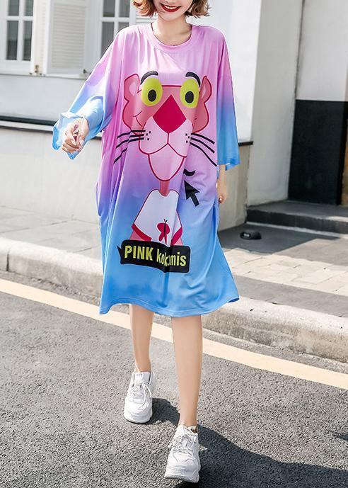 DIY Cartoon print cotton Long Shirts short sleeve Maxi summer Dresses