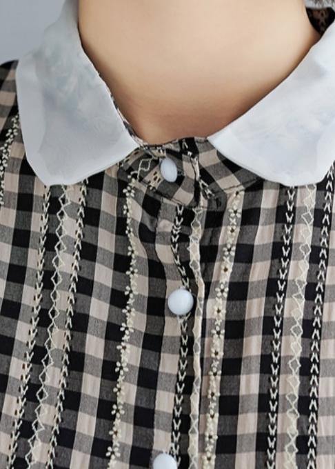 DIY Peter pan Collar Cotton summer clothes For Women black plaid Dress